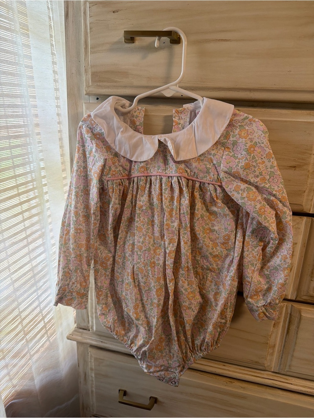 Floral Baby Girl Long Sleeve Bubble Romper with Peter Pan Collar set